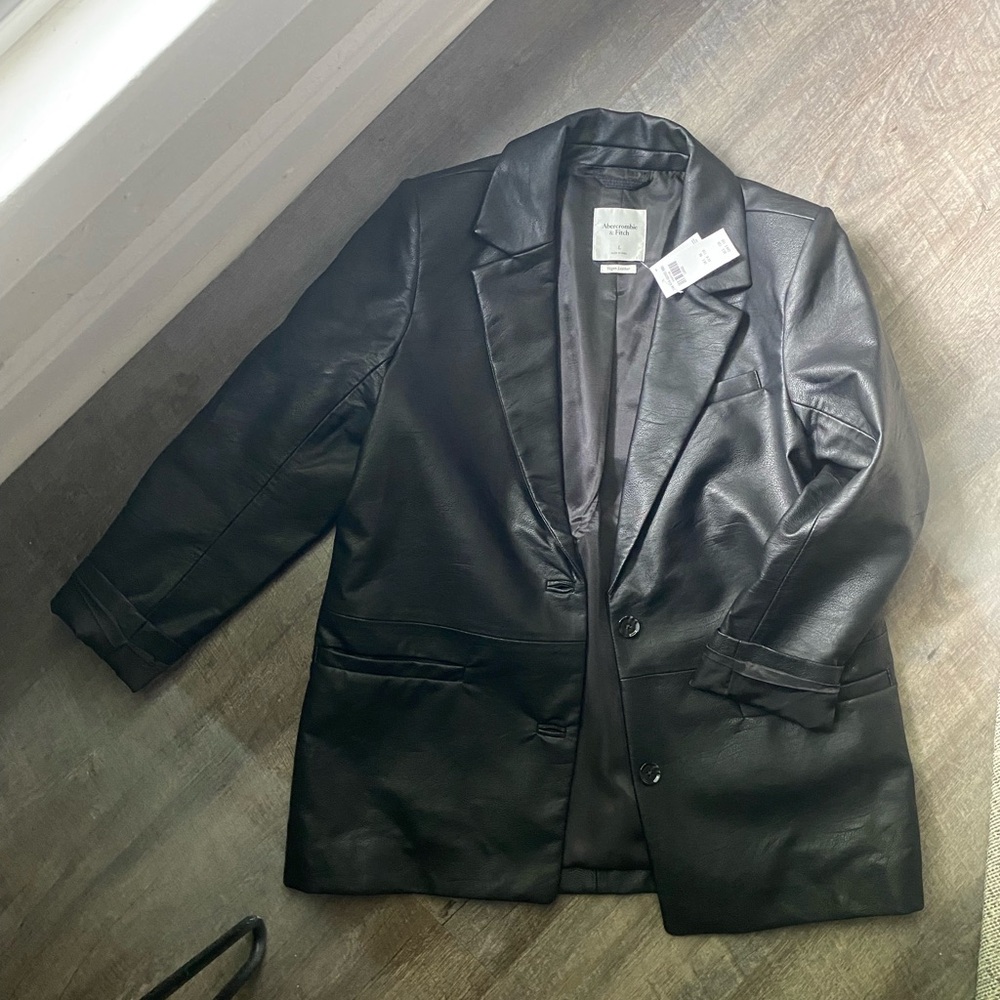 Abercrombie & Fitch Charcoal Leather Blazer
